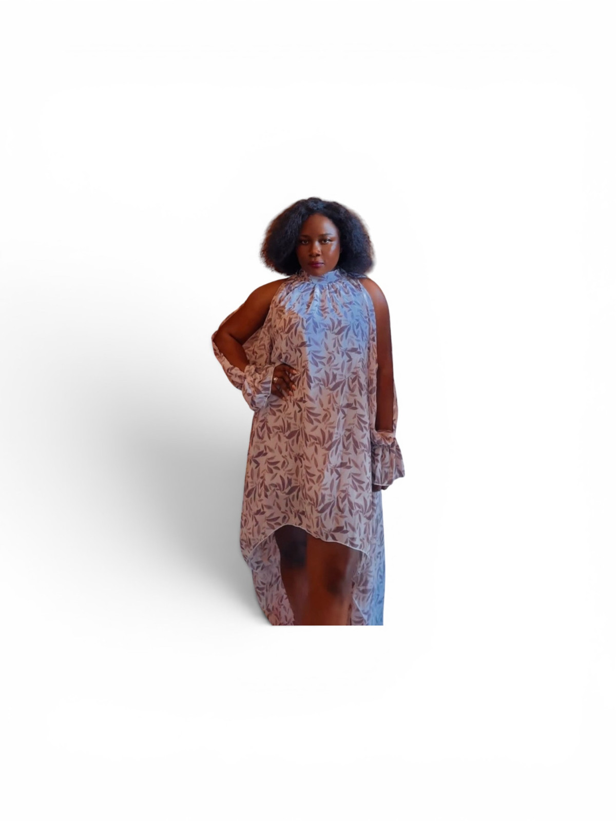 Robe longue en mousseline de soie à manches bouffantes imprimer fleurs