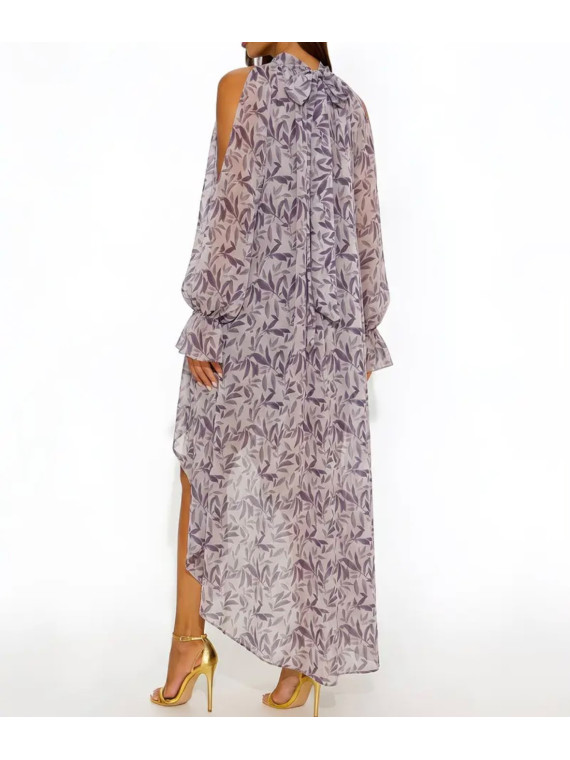 Robe longue en mousseline de soie à manches bouffantes imprimer fleurs