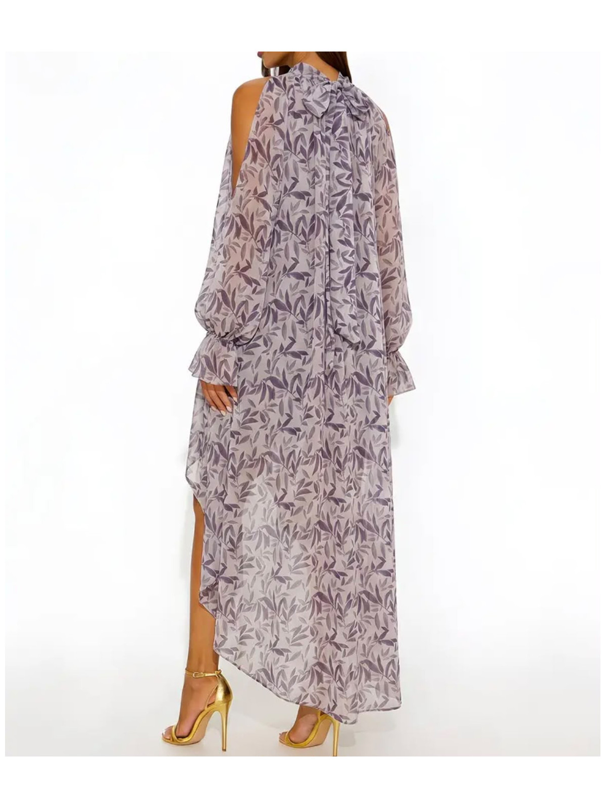 Robe longue en mousseline de soie à manches bouffantes imprimer fleurs