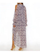Robe longue en mousseline de soie à manches bouffantes imprimer fleurs