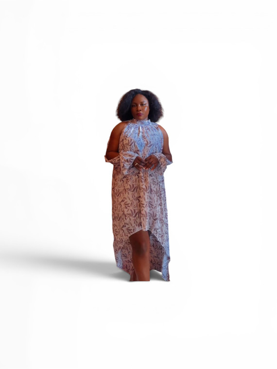 Robe longue en mousseline de soie à manches bouffantes imprimer fleurs