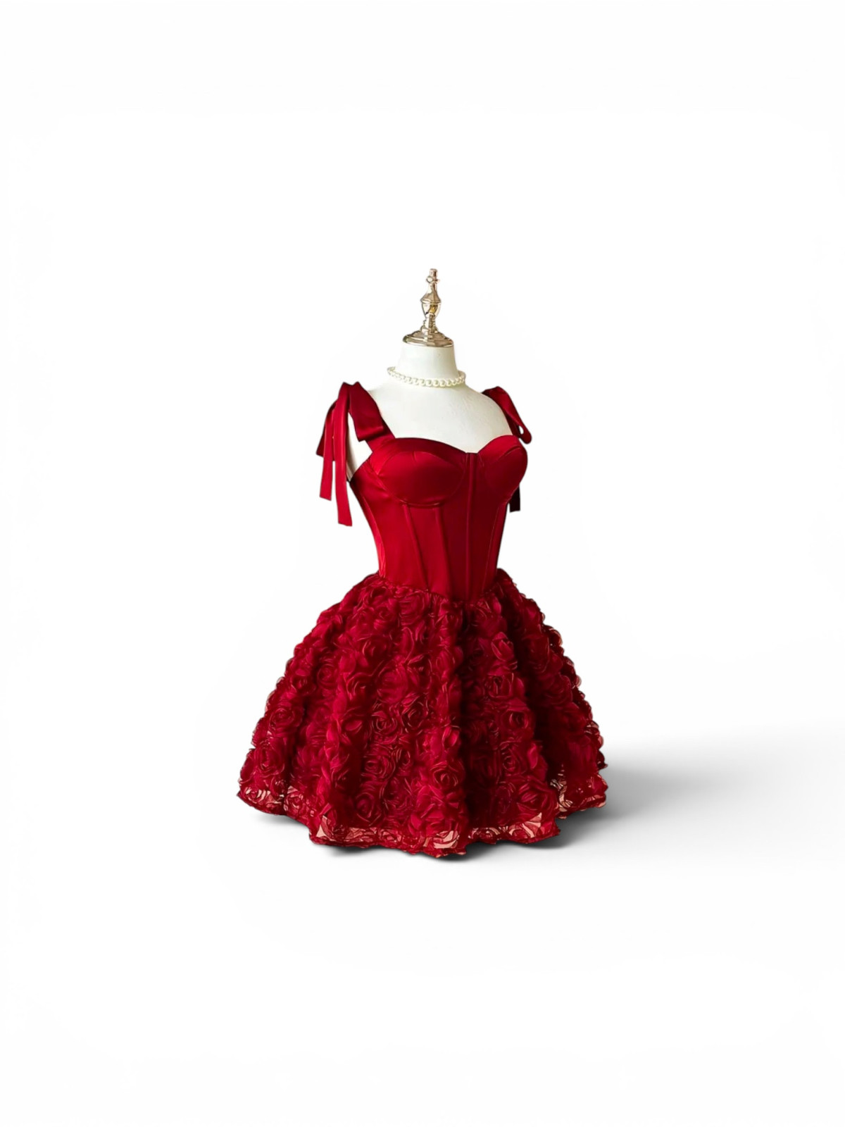 Robe de soirée sirène sans bretelles en satin cintrée à la taille, élégante et romantique, avec floraux