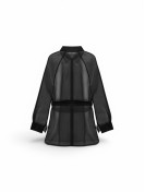 Ensemble 2 pièces chemisier élégant à manches longues, mi-long, boutonné et transparent en maille, avec short court à ceinture,
