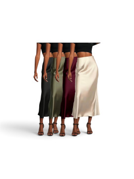 Lots des Jupes longue en satin 4 couleurs blanc ,rouge bordeaux,vert ,noir