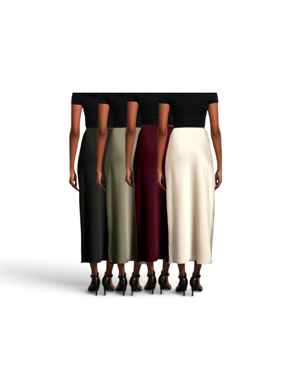 Lots des Jupes longue en satin 4 couleurs blanc ,rouge bordeaux,vert ,noir