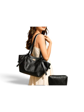 Ensemble Sac fourre tout léger à motifs tisser couleur noir avec petite trousse