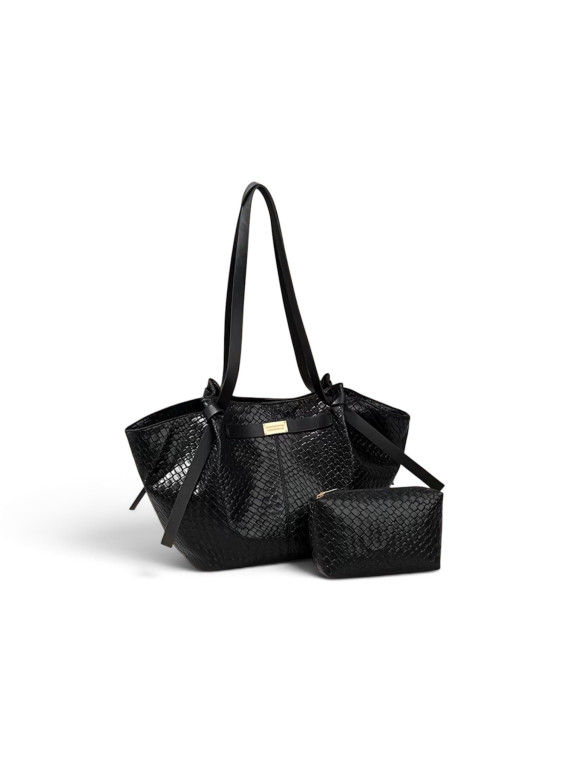 Ensemble Sac fourre tout léger à motifs tisser couleur noir avec petite trousse