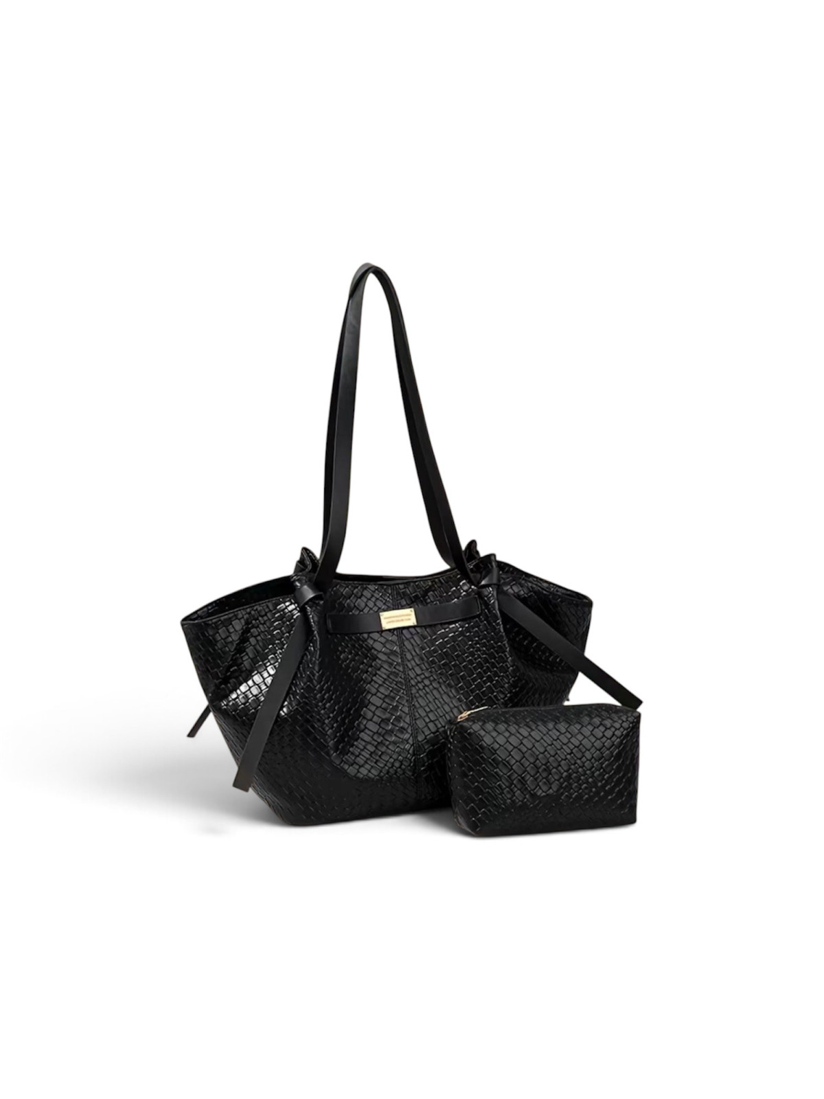 Ensemble Sac fourre tout léger à motifs tisser couleur noir avec petite trousse