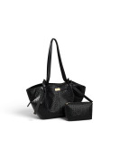 Ensemble Sac fourre tout léger à motifs tisser couleur noir avec petite trousse