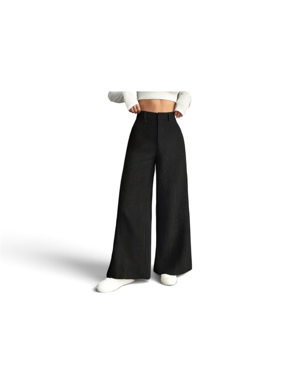 Pantalon cargo taille haute à jambes larges couleur noir