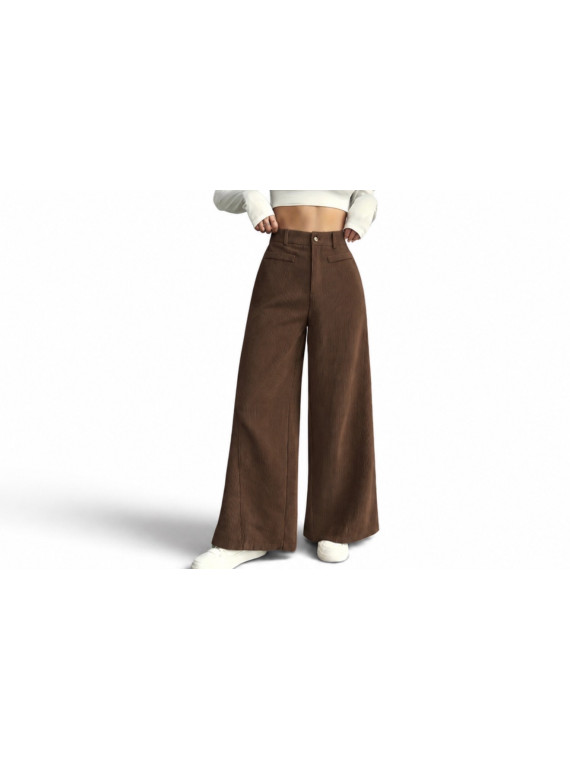 Pantalon cargo taille haute à jambes larges Couleur marron