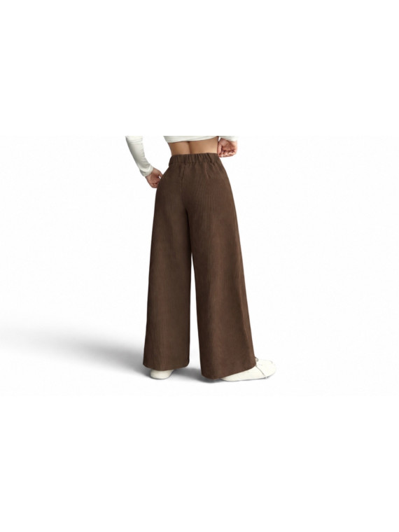 Pantalon cargo taille haute à jambes larges Couleur marron