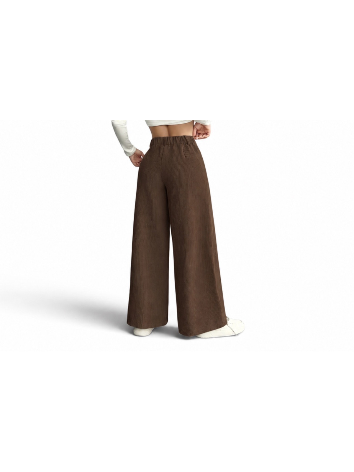 Pantalon cargo taille haute à jambes larges Couleur marron
