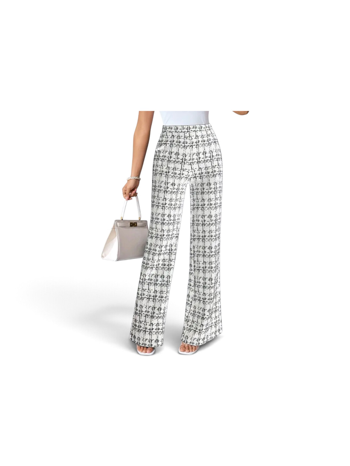 Pantalon à motifs carreaux couleur blanc