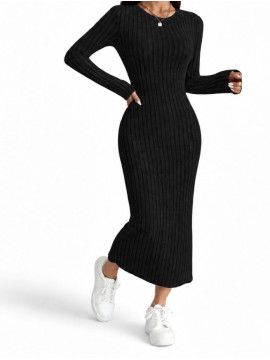 Robe pull longue manches automne hiver couleur noir