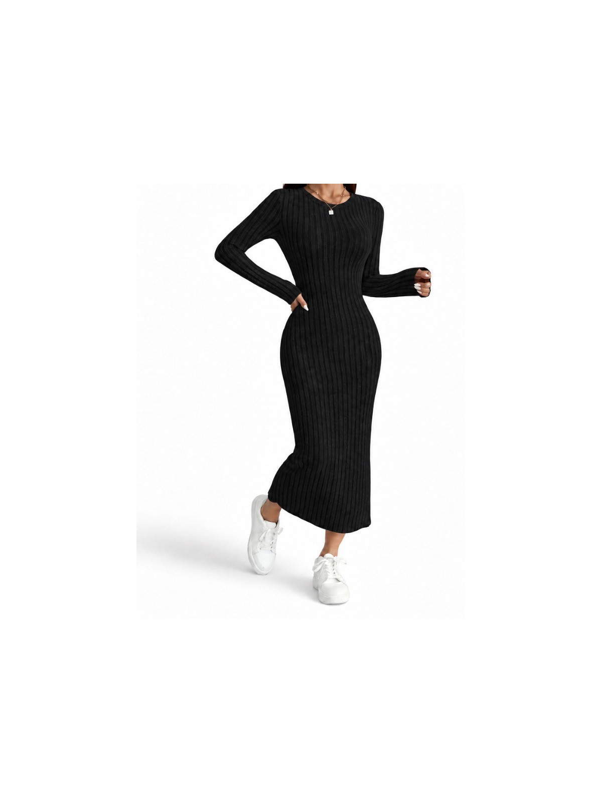 Robe pull longue manches automne hiver couleur noir