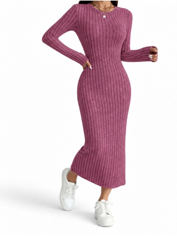 Robe pull longue manches automne hiver couleur Rose
