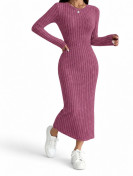 Robe pull longue manches automne hiver couleur Rose