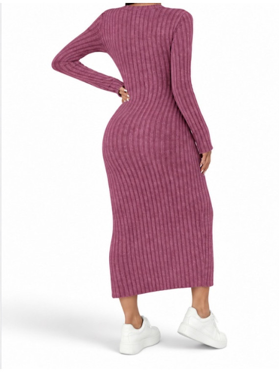 Robe pull longue manches automne hiver couleur Rose