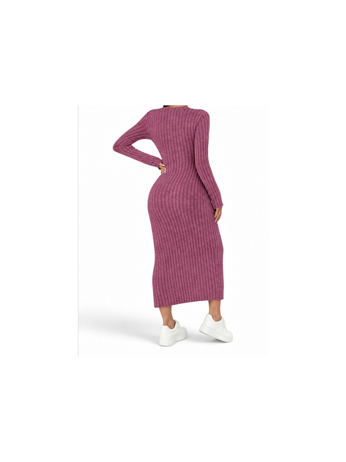 Robe pull longue manches automne hiver couleur Rose