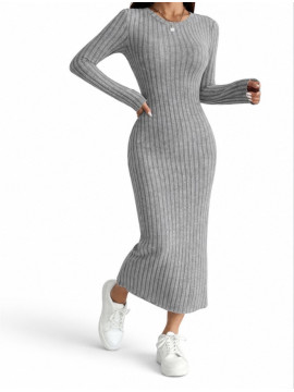 Robe pull longue manches automne hiver couleur Grise