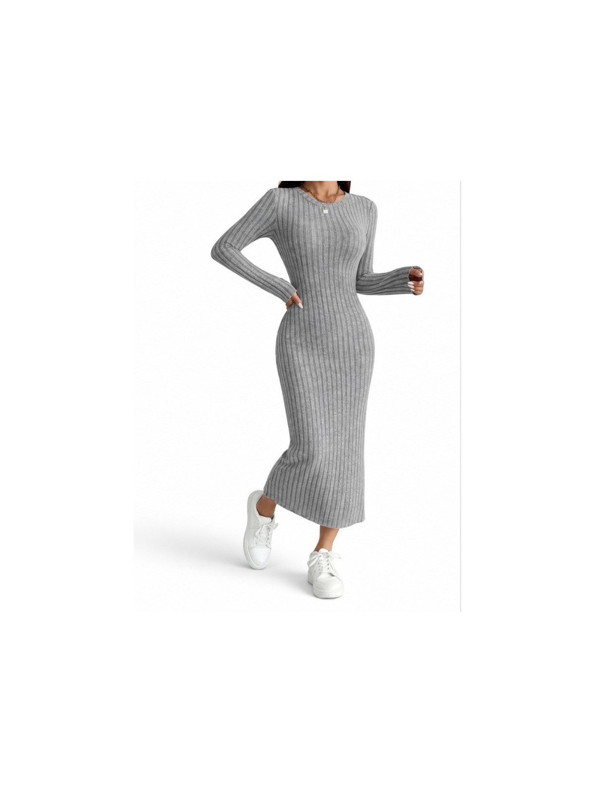 Robe pull longue manches automne hiver couleur Grise