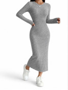 Robe pull longue manches automne hiver couleur Grise