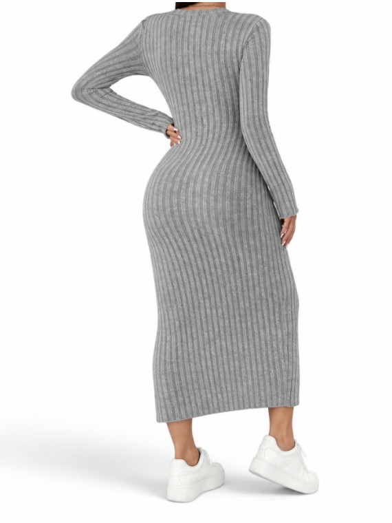 Robe pull longue manches automne hiver couleur Grise