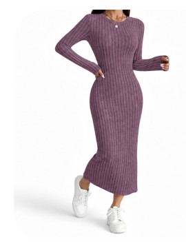 Robe pull longue manches automne hiver couleur Violet