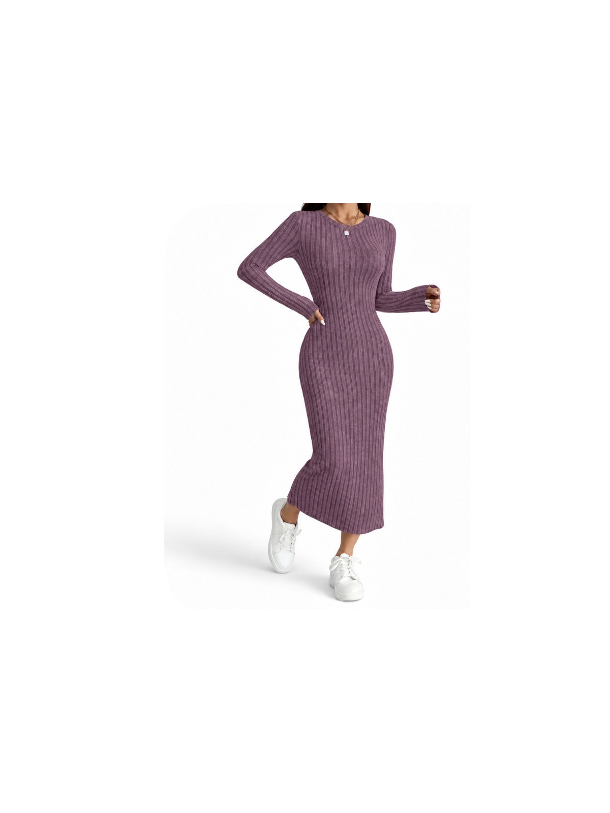 Robe pull longue manches automne hiver couleur Violet