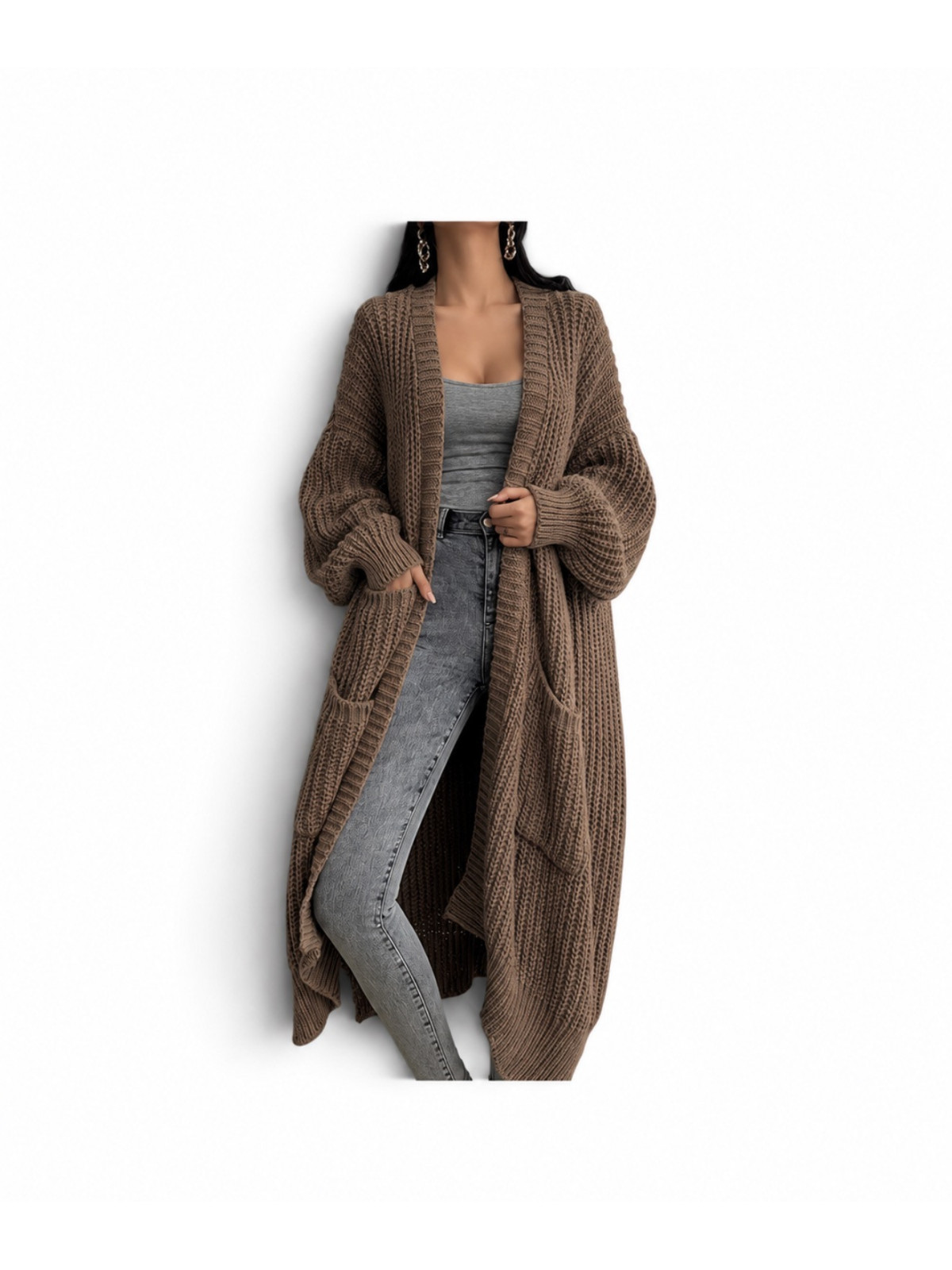 Veste Cardigan décontracté automne hiver couleur Chocolat