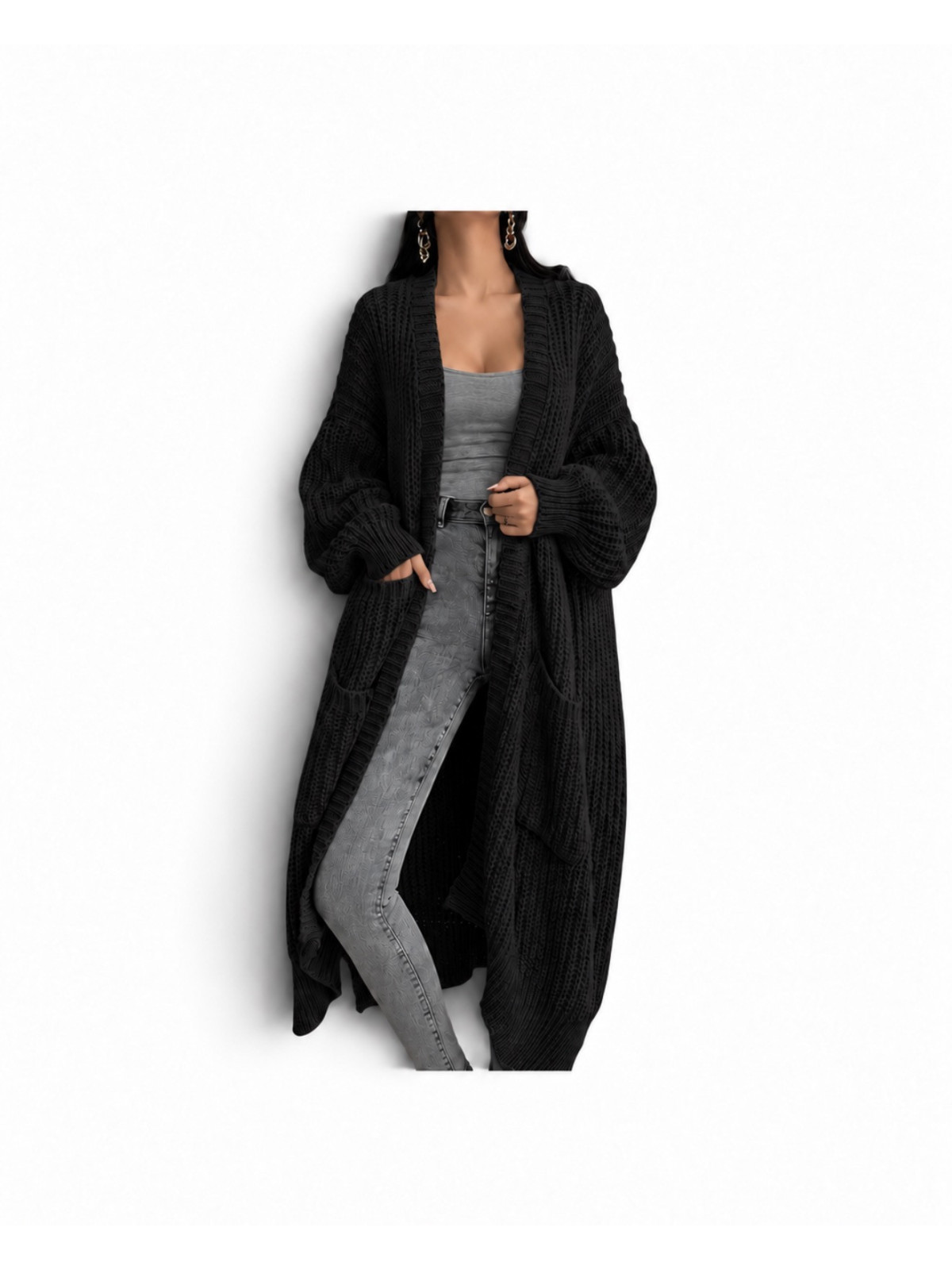 Veste Cardigan décontracté automne hiver couleur Noir