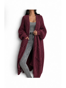 Veste Cardigan décontracté automne hiver couleur Rouge bordeaux