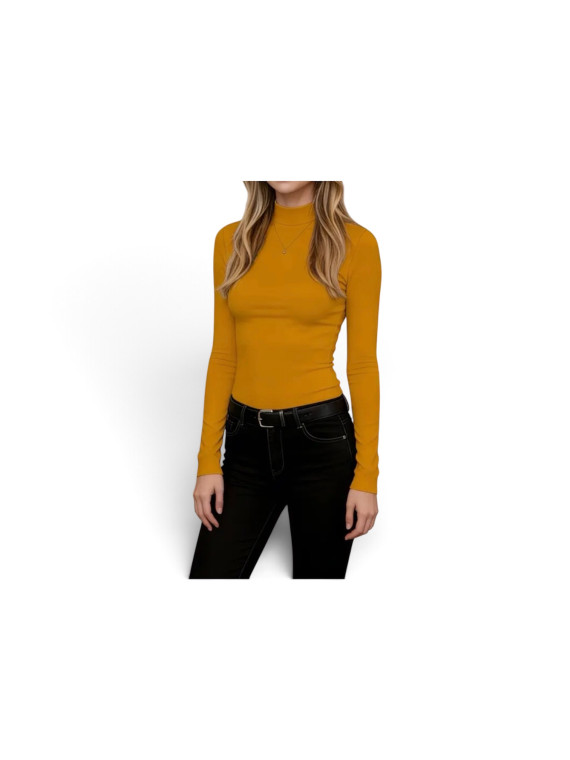 Haut col montante longue manche couleur jaune