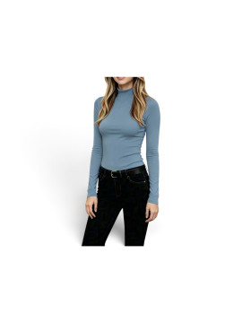 Haut col montante longue manche couleur Bleu
