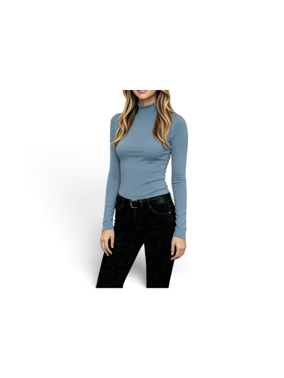 Haut col montante longue manche couleur Bleu