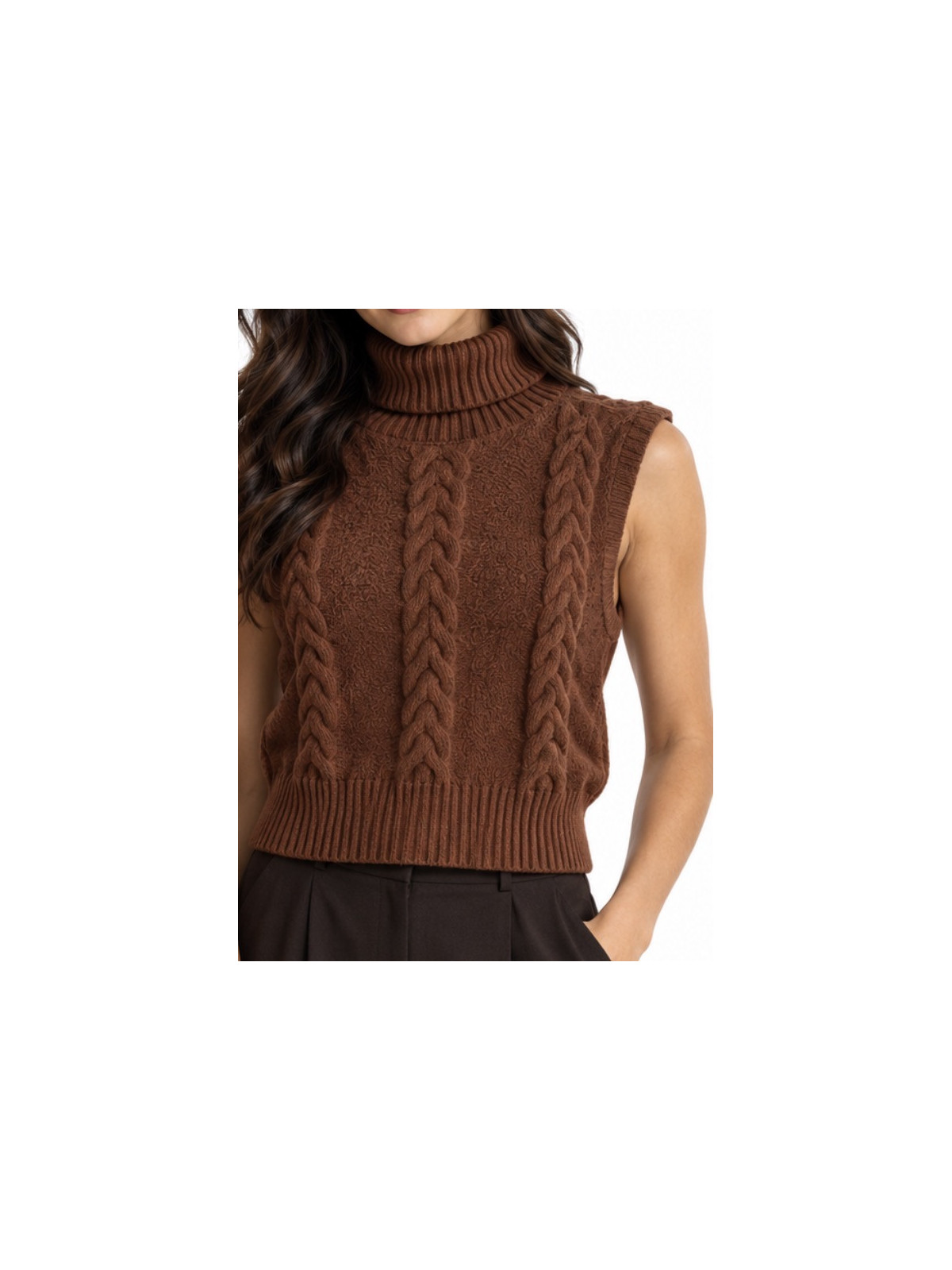Haut pulls gilet style rétro col montant couleur Marron