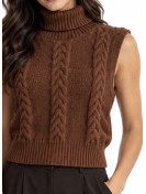 Haut pulls gilet style rétro col montant couleur Marron