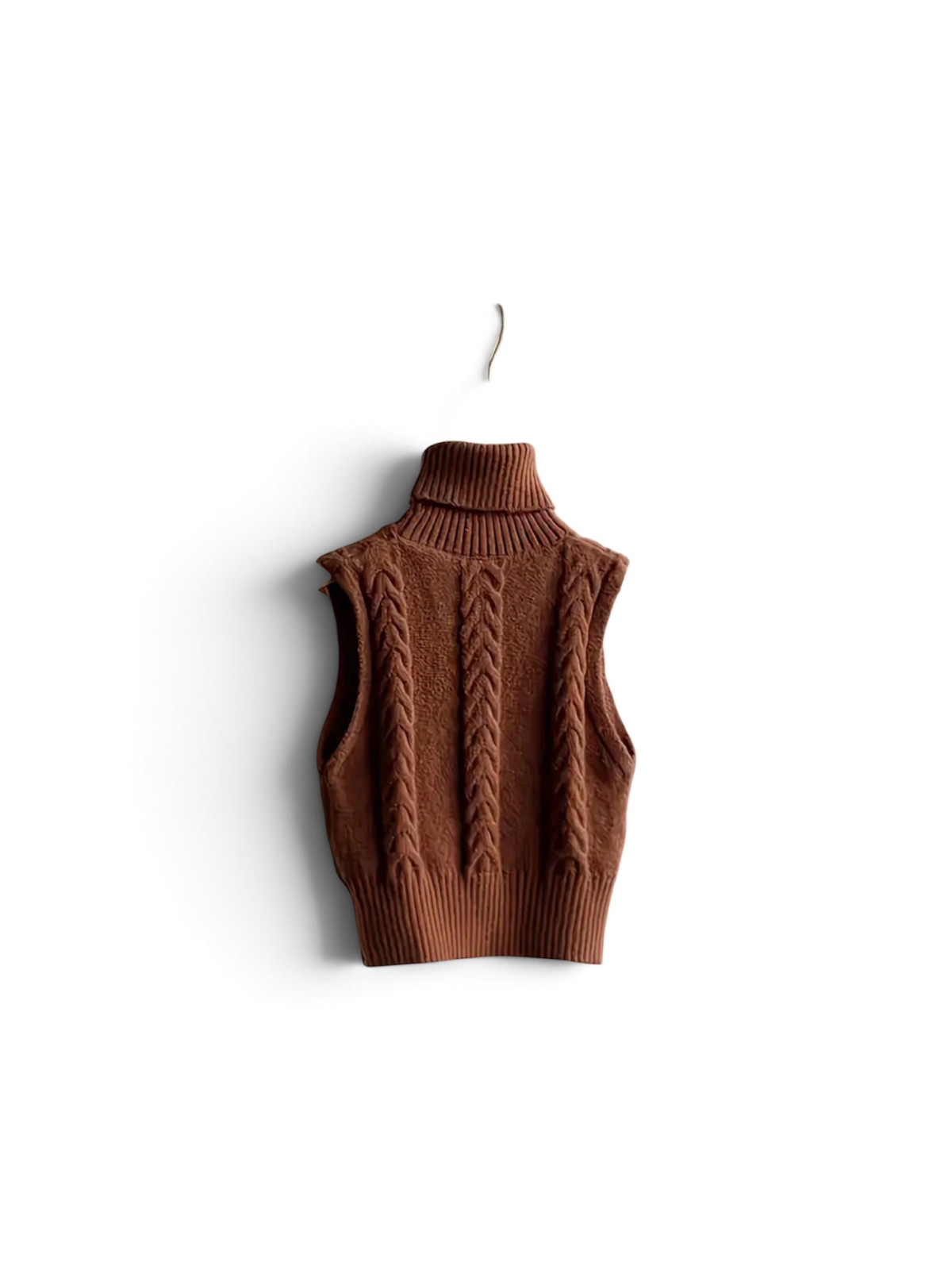 Haut pulls gilet style rétro col montant couleur Marron