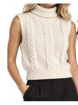 Haut pulls gilet style rétro col montant couleur Blanc