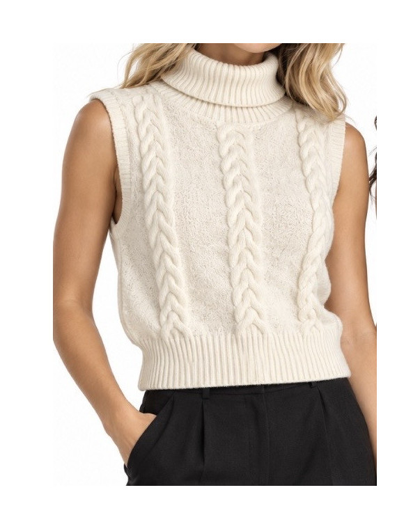 Haut pulls gilet style rétro col montant couleur Blanc