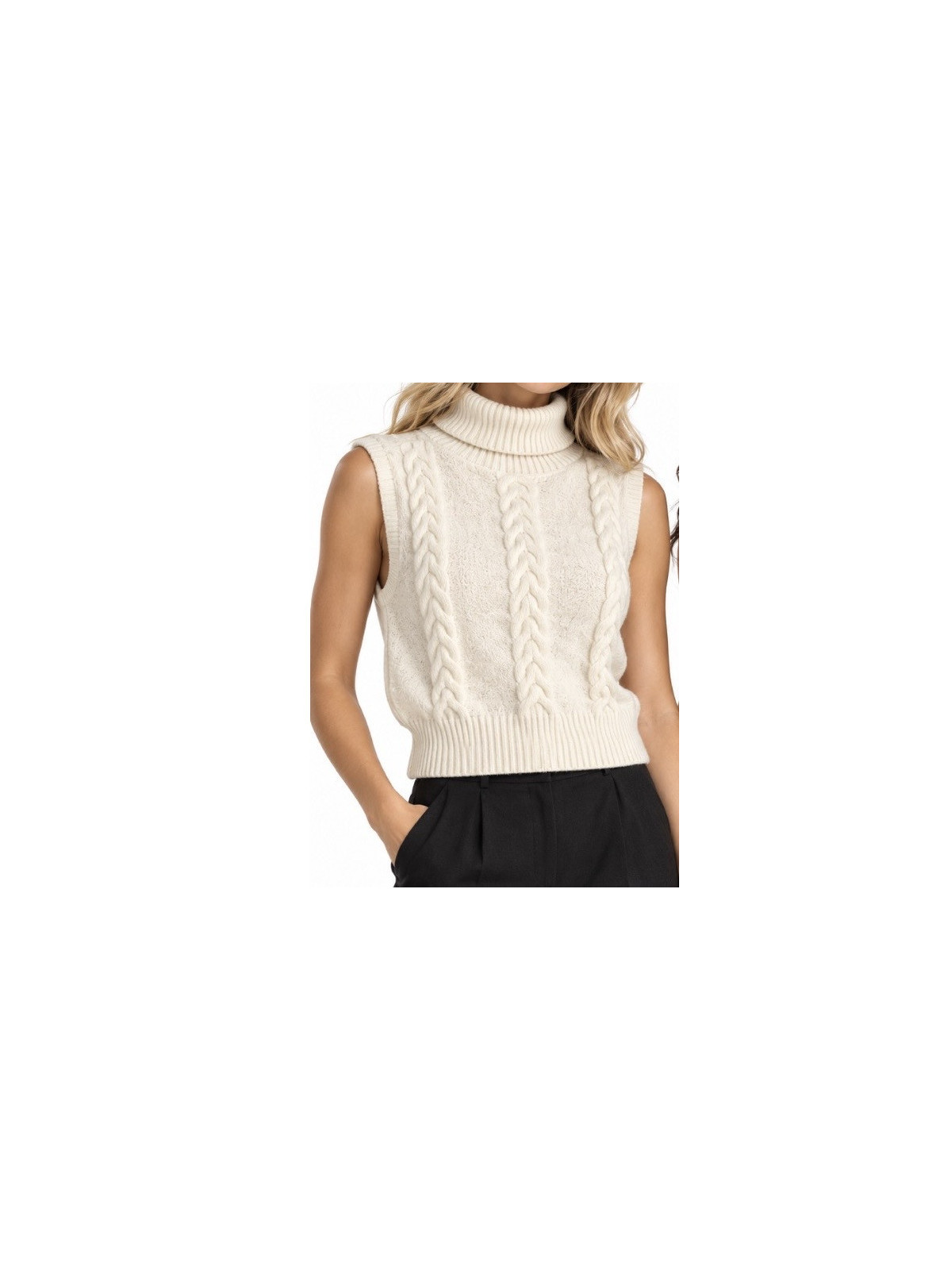 Haut pulls gilet style rétro col montant couleur Blanc