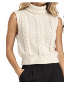 Haut pulls gilet style rétro col montant couleur Blanc