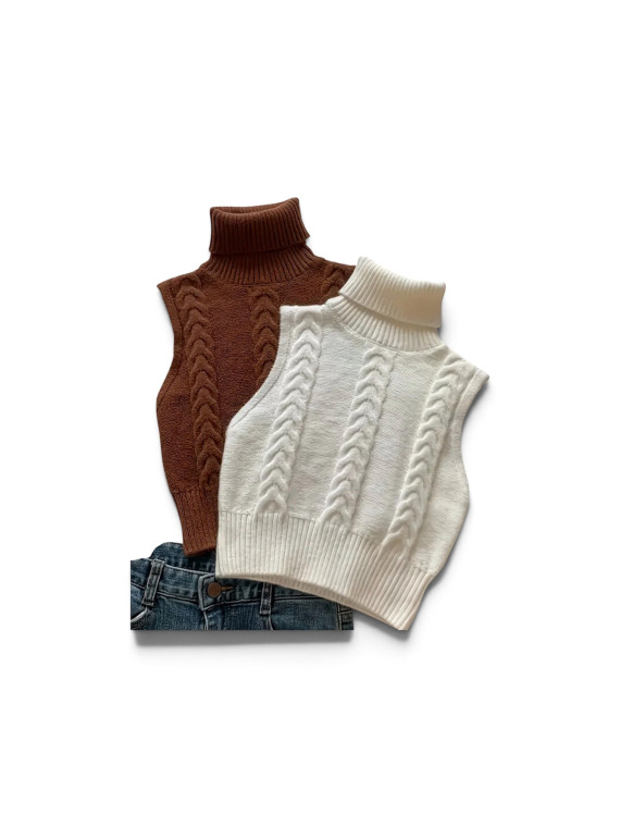 Haut pulls gilet style rétro col montant couleur Blanc