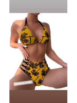 Maillot Imprimé Tropical Jaune