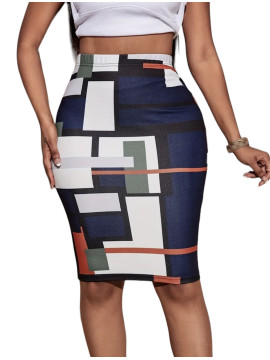 Jupe mi-longue imprimer géométrique multicolore