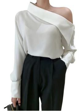 Chemisier élégant encolure asymétrique manches longues