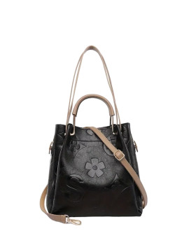 Sac à main noir embossé de fleurs