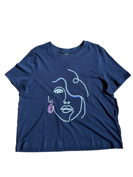 T-shirt bleu marine abstrait visage
