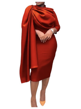 Robe longue moulante plissé asymétrique